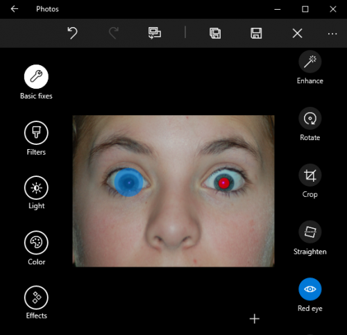 Windows 10 Photos Red Eye