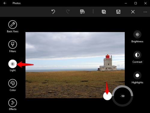 Windows 10 Photos Adjust  Shadows