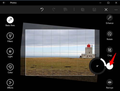 Windows 10 Photos Straighten