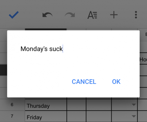 Google Sheets Mobile Note