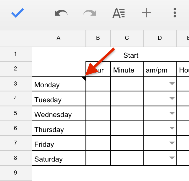 Google Sheets Mobile Note