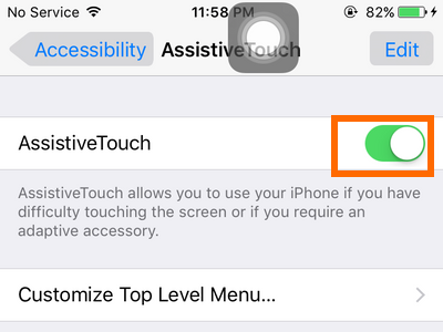 iPhone - Settings - General - Accessibility - Assistive Touch option - Switch enabled