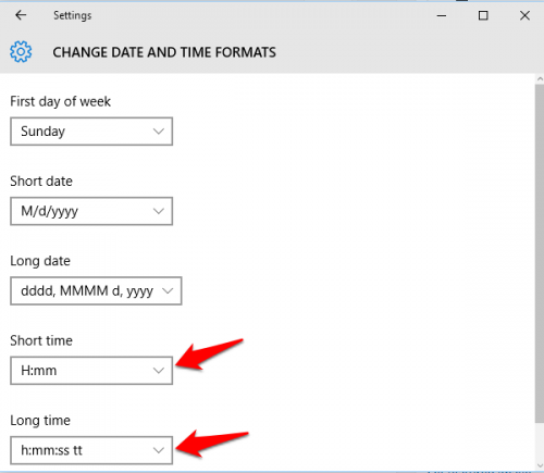 Change Date & Time format Windows 10