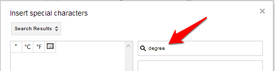 Google Docs Degree Symbol
