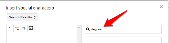 How to add degree symbol in google docs