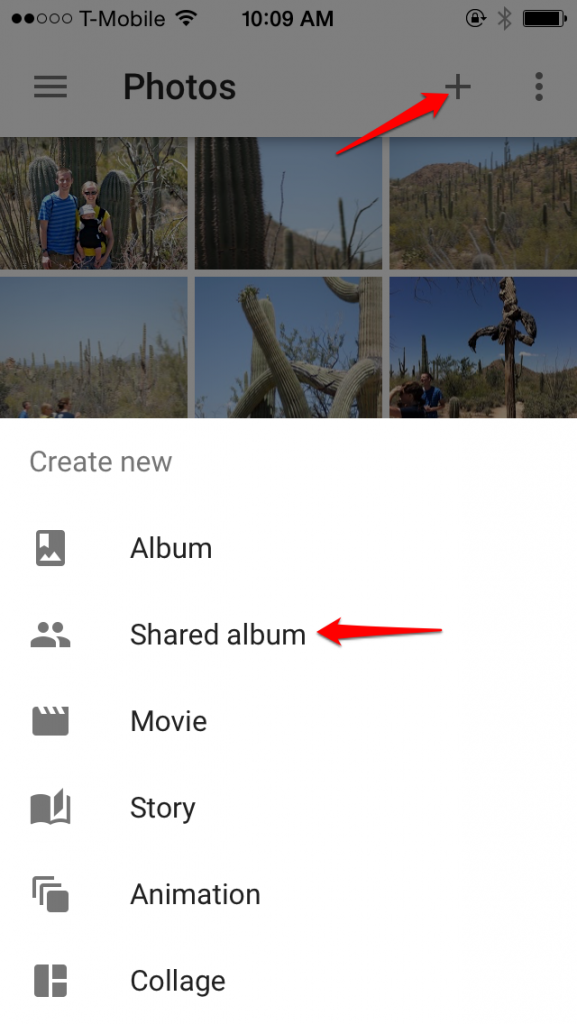 how to create google photo album link