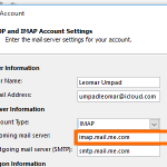 Microsoft Outlook – File – Add Account – manual setup – inbound IMAP