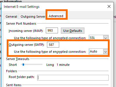 Microsoft Outlook - File - Add Account - manual setup - more - Advance - outgoing