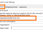 Microsoft Outlook – File – Add Account – manual setup – more – general