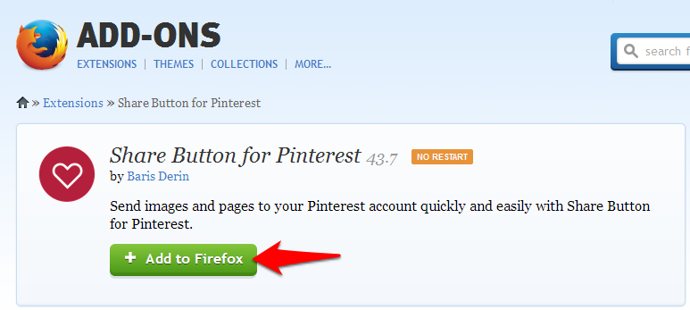 Pinterest Add on for Firefox