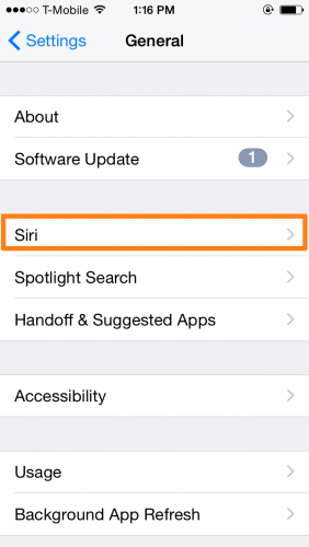 Settings Siri iphone