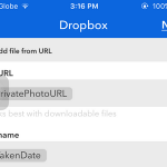 iPhone IFTTT – Create Recipe – Action – Dropbox – Add file from URL – Customize