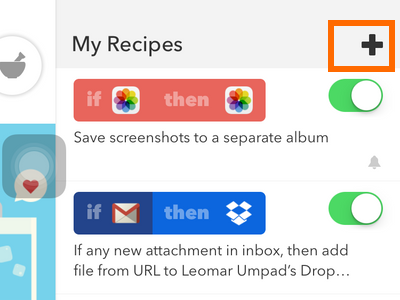 iPhone IFTTT Recipe Icon Add Recipe