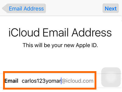 iPhone Settings - iCloud - Create a New Apple ID - Choose username