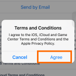 iPhone Settings – iCloud – Create a New Apple ID – Terms and conditions Agree