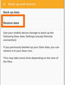 Gear S2 - Phone - Apps - Gear S2 - Settings - Restore Data Feature