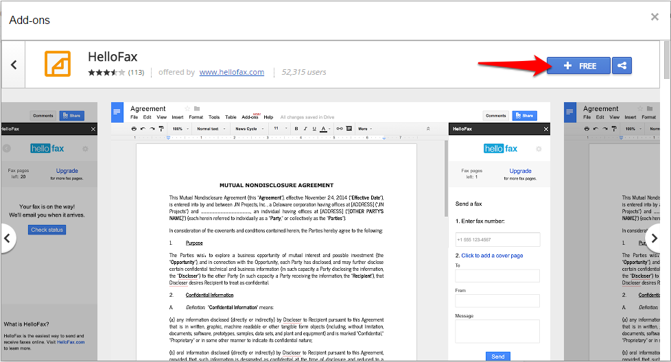 Google Docs HelloFax