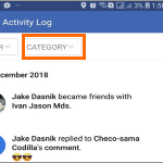 Facebook Settings Activity Log Category