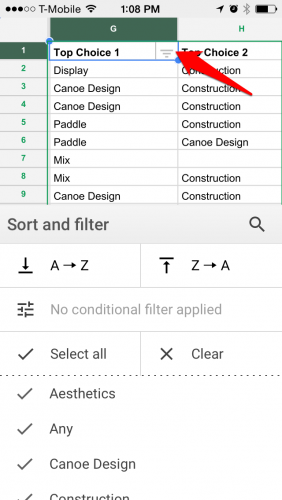 Google Sheets Filter