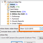 Outlook – File Menu – Info – Cleanup Tools – Archive – Choose Date