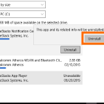 Windows – System – Storage – Drive Details – Apps and Games – choose app to Uninstall – confirm uninstall