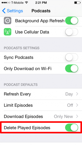 iPhone Delete Played Episodes