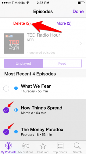 iPhone Delete Podcast Episodes