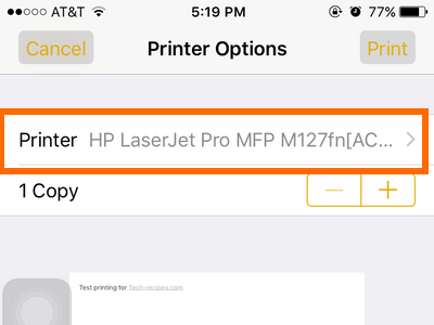 iPhone - Notes - Share button - Print - Select Printer