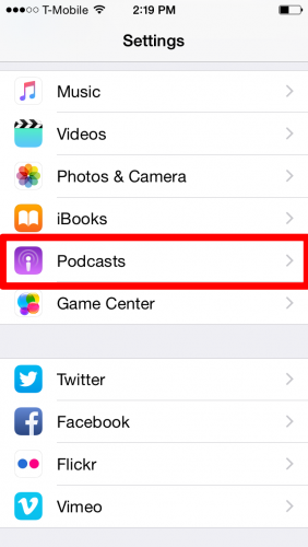 iPhone Podcast Default Settings