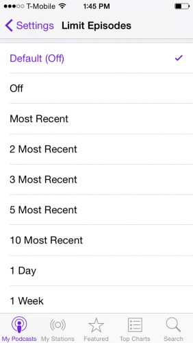 iPhone Podcast Limit Episodes