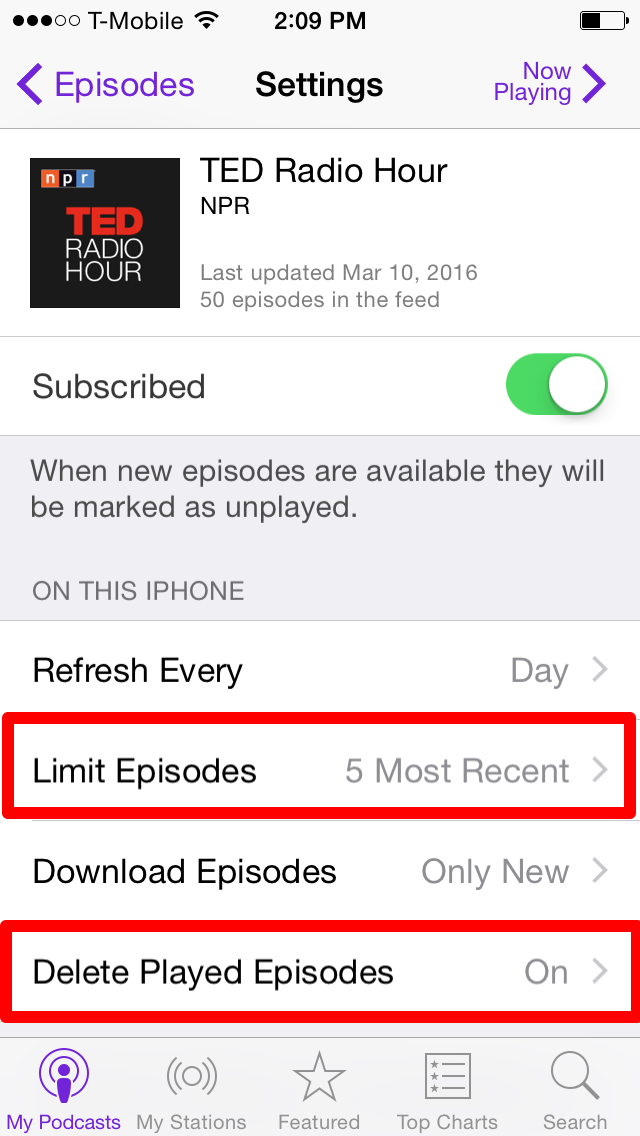 iPhone Podcast Limit Episodes