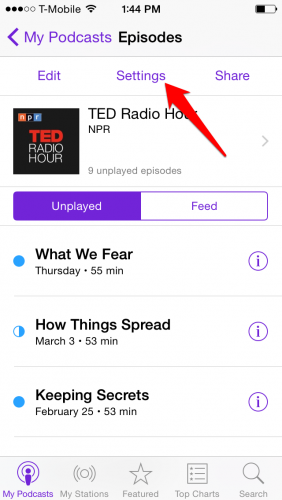 iPhone Podcast settings