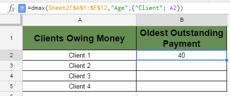 Google Sheets DMAX formula