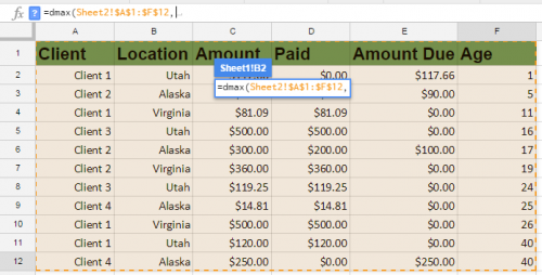 Google Sheets DMAX range