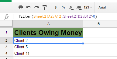 Google Sheets Filter Function Formula