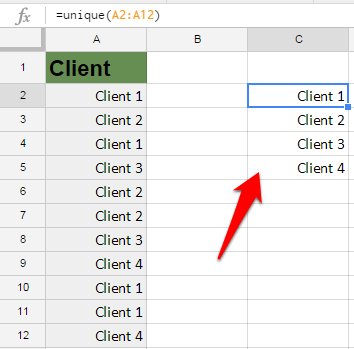 Google Sheets Unique Formula result