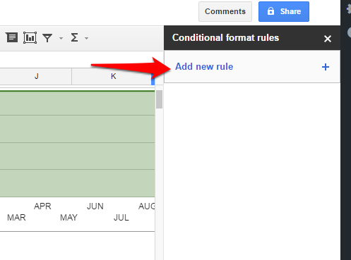 Google Sheets conditional formatting add new rule