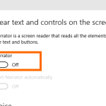 Windows 10 – Start Menu – Settings – Ease of Access – Narrator – Switch