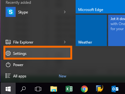 Windows 10 - Start Menu - Settings