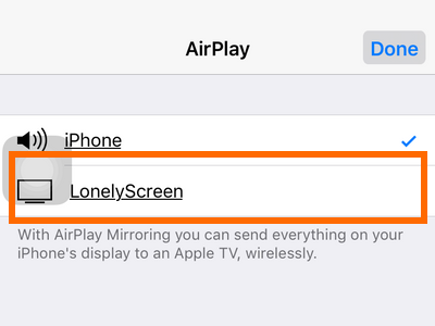 iPhone Settings - Airplay - Lonelyscreen