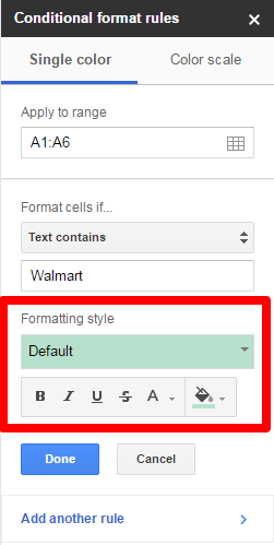 Google Sheets Highlighting Style