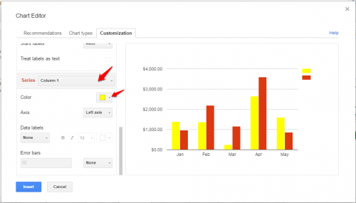 Google Sheets customize graph colors