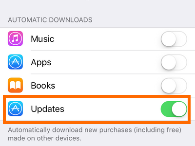 Iphone - Settings - app and itunes - Updates