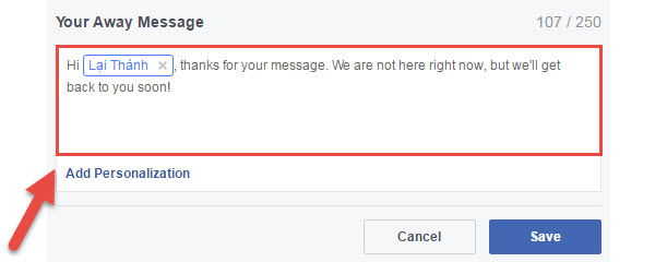 Facebook page send away message