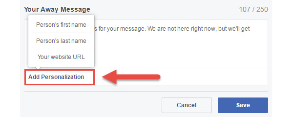 Facebook page send away message