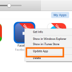 itunes -app store – app for update – right cllick – update app