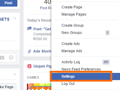 Facebook Settings option