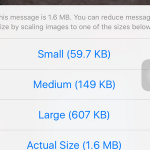 iphone Mail – create message – choose photo size
