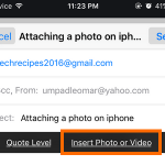 iphone Mail – create message – more options – insert photo or video