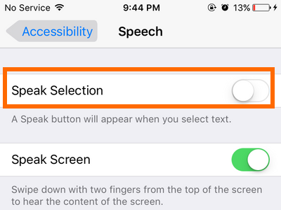 iphone Speak Selection
